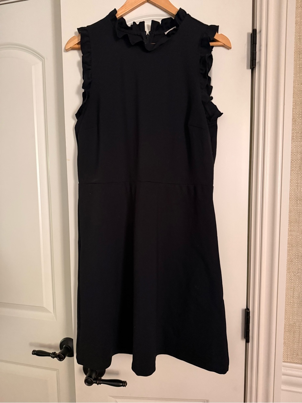 LOFT Black Ruffle Sleeve/neck Dress, A-line, zipper back, size 10